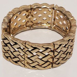 Vintage MONET gold tone chunky weave lattice stretch bracelet